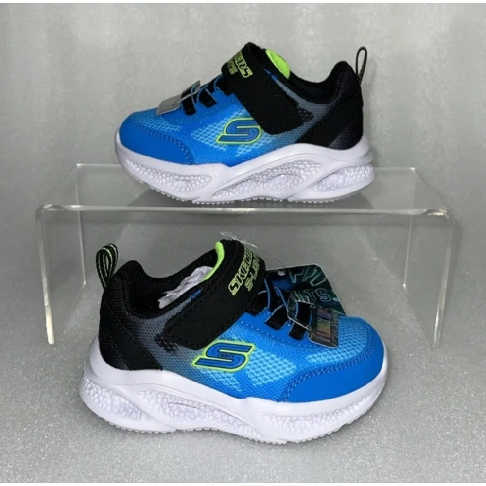 S Lights By Skechers Meteor‎ Krendox Sneakers Stretch Laces Toddler Boy Size 5